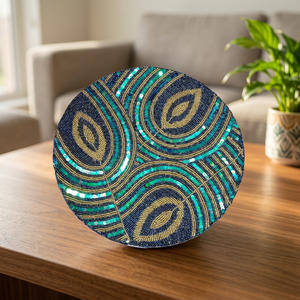 Handmade 14-Inch Glass <b>Beaded</b> Table <b>Coaster</b> Elegant Stylish Green Bead Mat Pad for Home Furnishing Dining Table Decor - Product Image 1