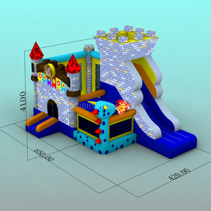 3D Drachen-Thema Aufblasbares Kombi-Hüpfburg-Set Blaues Ziegelstein-Schloss mit Rutsche für Partyvermietung 0,55mm Hochbelastbares PVC-Vinyl - Product Image 4