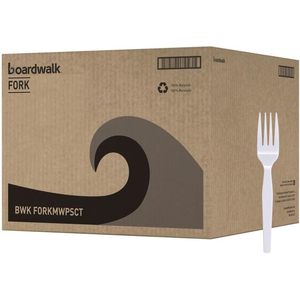 Tenedor de Poliestireno de Peso Medio Boardwalk BWK, 1000 Unidades por Caja, Cubiertos Desechables en Color Blanco - Product Image 3