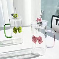 Gobelet en verre en forme d'arc, résistant à la chaleur, style moderne et simple, avec poignée et paille, pour filles, usage domestique, modèle D-9