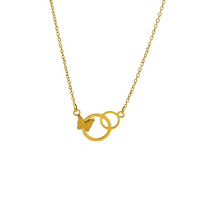 Collar de Moda de Acero Inoxidable con Colgante de Mariposa Esmerilada de Doble Círculo Entrelazado, Impermeable e Hipoalergénico <span class=keywords><strong>para</strong></span> Uso Diario - Product Image 3