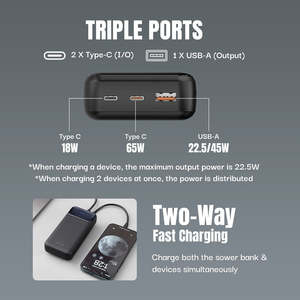사용자 정의 로고 야외 울트라 슬림 고속 충전 20000 Mah <span class=keywords><strong>Powerbank</strong></span> 65w 휴대용 배터리 충전기 유형 C 노트북 전원 은행 20000 mah - Product Image 4