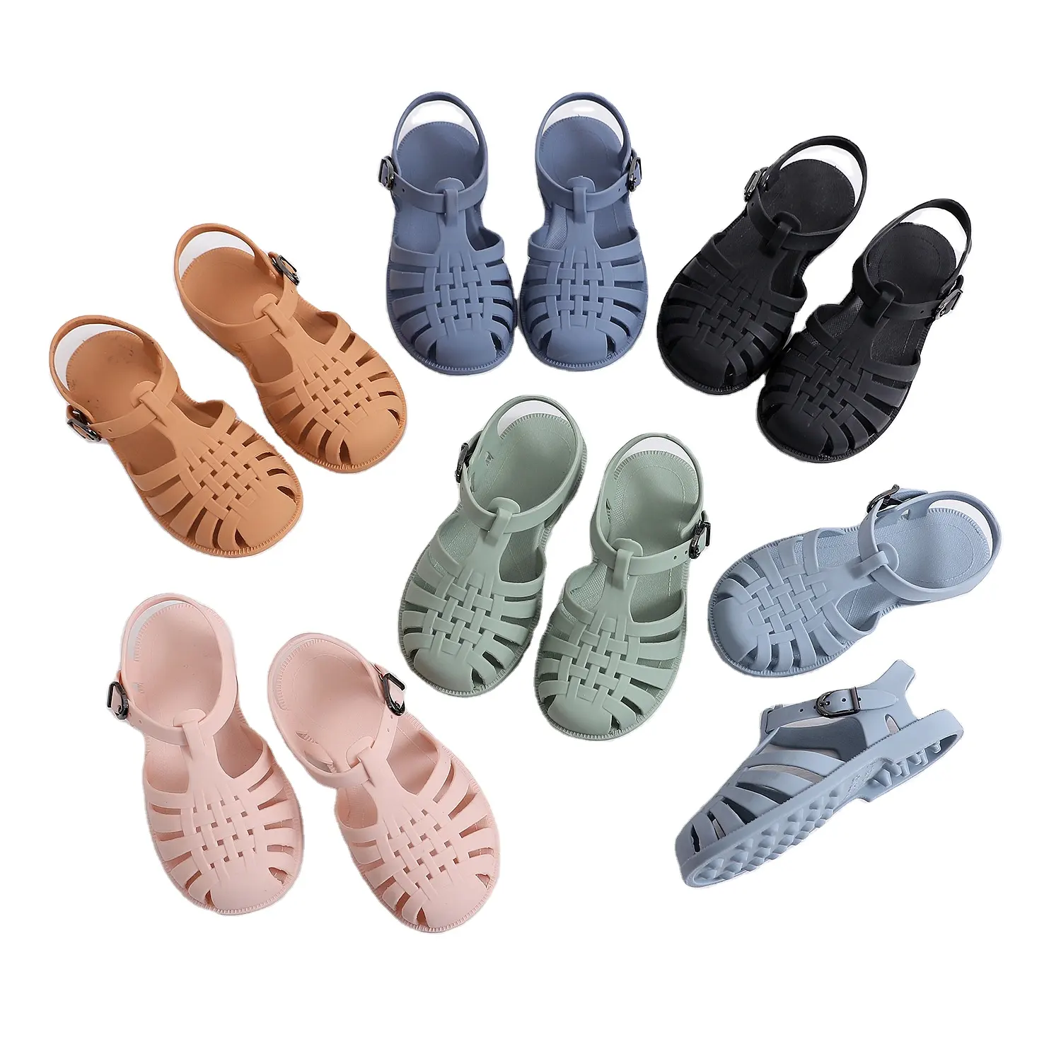 Factory Direct Sales In Stock Baby Size Summer Waterproof Anti Slip Fashion Casual Girls Roman Flat Sandals Jelly Shoes For Kids