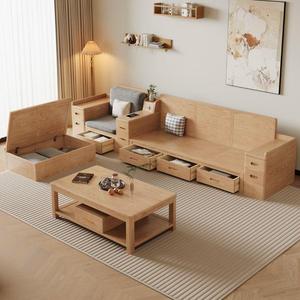 Canapé en forme de L en bois de frêne avec rangement, meubles de salon modernes et minimalistes, couleur bois naturel, rembourrage en mousse - Product Image 2