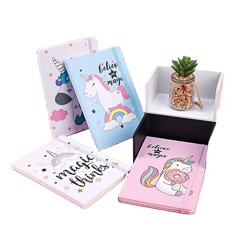 Custom School Notebook Diary Writing Personalized Hardcover A5 Unicorn Note Book With Elastic