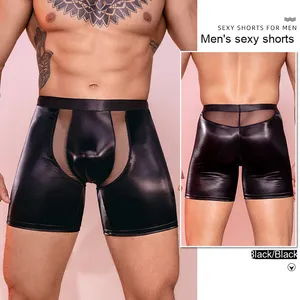 Nuovo <span class=keywords><strong>Boxer</strong></span> Sexy da <span class=keywords><strong>uomo</strong></span> Sexy in finta pelle traspirante slip Night club Shorts sottile aderente biancheria intima 3254 - Product Image 6