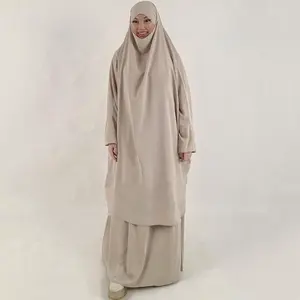 女性2件套穆斯林祈祷服装Abaya长Khimar Hijab连衣裙开斋月礼服Abayas迪拜伊斯兰服装