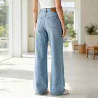 Jeans Baggy de Cintura Alta para Mujer, 100% Algodón, Cintura Ajustable, Pantalones de Mezclilla, Venta al Por Mayor de Fábrica