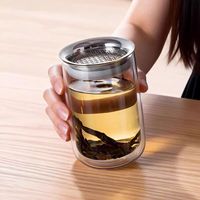Service à thé portable en verre avec infuseur à double paroi et tasses à thé compartimentées