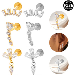 Titanium Plated Stud <b>Earrings</b> With Zircon Inlay F136 Titanium Alloy Heart Flower Design For Women Gift Jewelry - Product Image 1