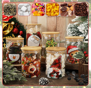 Christmas Glass Jars With <b>Bamboo</b> Lids Santa Snowman Reindeer Tree Elf Gingerbread Man Design Gift Craft Storage <b>Containers</b> - Product Image 3