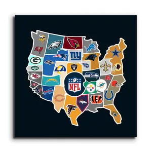 Lienzo impreso pintura mapa americano equipo de fútbol impresión profesional pintura pared arte deportes fan poster