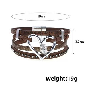 Böhmischer Stil Hohles Herzförmiges Charmantes PU-Leder Silberbeschichtetes Magnetverschluss Unisex-Armband für Geschenk und Party - Product Image 2