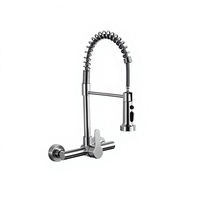 Robinet de cuisine moderne et minimaliste en acier inoxydable 304 brossé, à montage sur plan, avec douchette extractible, pour eau chaude et froide, avec cartouche céramique, pour l'export.
