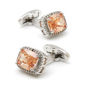 Boutons de manchette de haute qualité pour hommes, une touche d'élégance française, boutons de manchette carrés pour chemise incrustés de pierres de zircon orange - Product Image 5