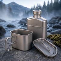 Ensemble extérieur en titane pur : gourde en titane et boîte à lunch en titane