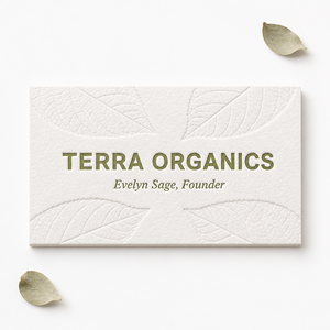 Tarjetas de Visita con Relieve - Diseño de Hoja en Relieve con Lámina Verde Musgo, Tarjetas de Visita Personalizadas de Papel Reciclado de Lujo - Product Image 2