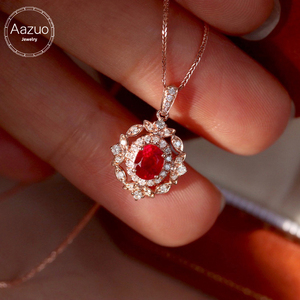 Aazuo – bijoux fins en or Rose 18 carats, rubis naturel, diamant véritable, pendentif classique avec chaîne, collier, cadeau pour femmes, anniversaire, Au750 - Product Image 1