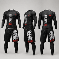 Ensemble de shorts de boxe MMA, rashguard Jiu Jitsu BJJ, 3 pièces, manches longues, compression, spats, pour hommes adultes, séchage rapide, extensible, transfert thermique