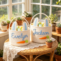 Panier de rangement personnalisé en corde de coton avec poignées, panier à nom personnalisé, panier tissé en corde de coton avec oreilles de lapin, panier de rangement