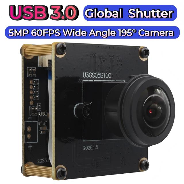 USB3.0 Camera Module 5MP Global Shutter High Speed 1944P 60FPS Wide Angle Fisheye Lens USB Camera for Industrial Inspection