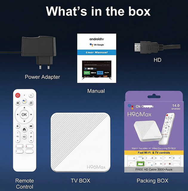 H96 Max 3518B Android 14 Quad Core TV Box RK3518 2.4G 5G Dual-Band WiFi BT Voice Remote Control 4K UHD Smart Media Player
