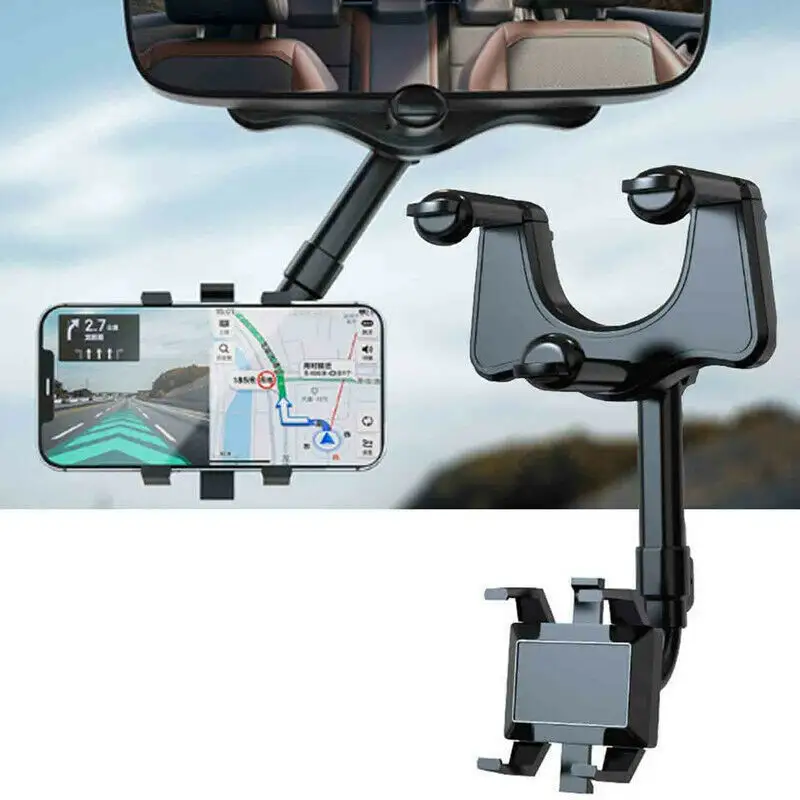 360 Rearview Mirror Phone Holder for Car Mount Phone and GPS Holder Universal Rotating Adjustable Telescopic Car Phone Holder