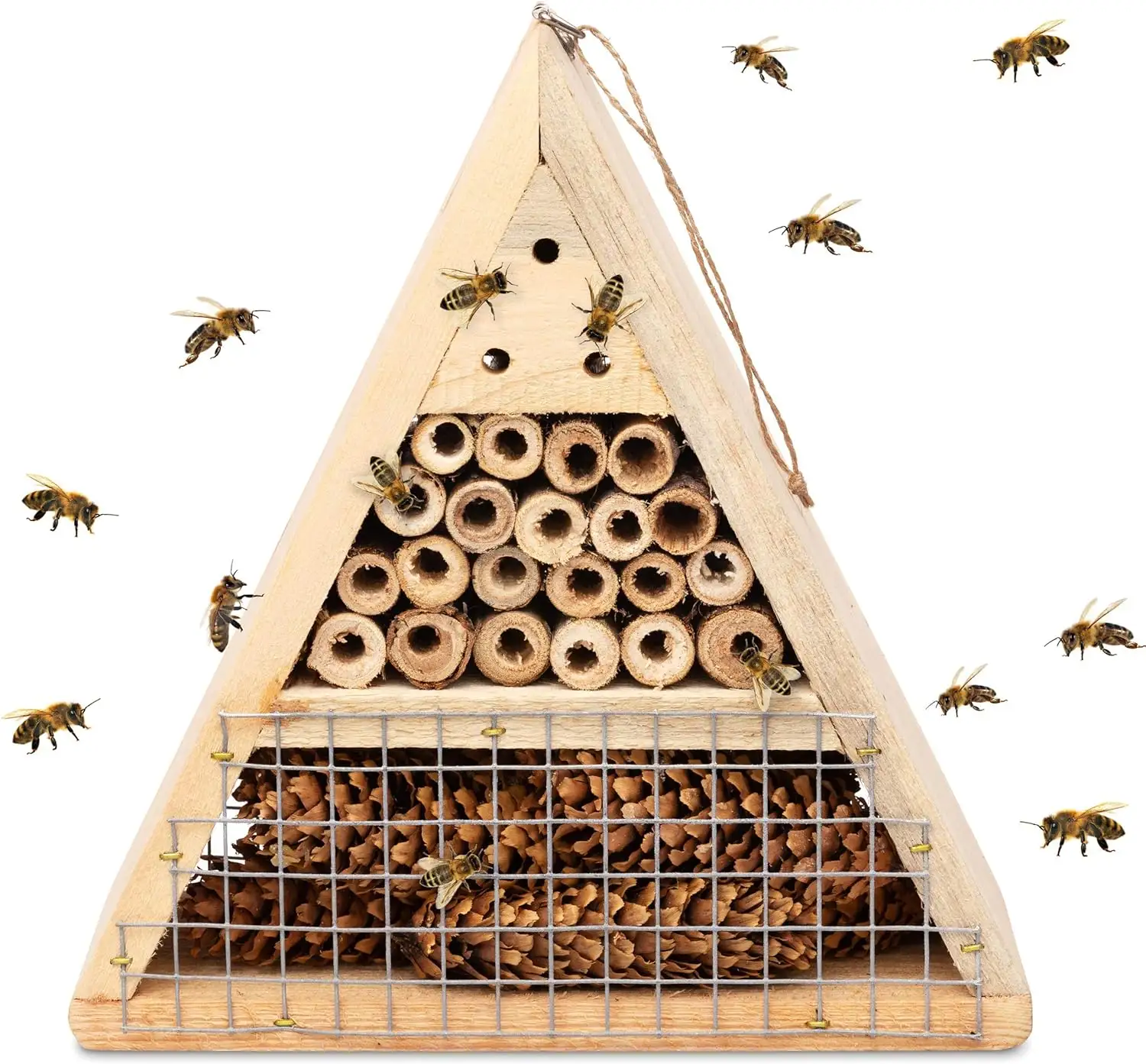 Penjualan laris buatan tangan alami kayu lebah habitat kustom rumah lebah serangga kayu gantung sarang lebah hotel
