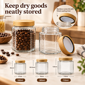 Recipientes Herméticos de Vidrio Borosilicato de 180ml, 380ml y 730ml, Ecológicos y Reciclables, para Almacenar Alimentos, Café, <span class=keywords><strong>Miel</strong></span>, Ghee y Especias, con Tapas de Bambú - Product Image 1