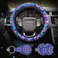 4 pièces de housse de volant à imprimé léopard avec 2 porte-gobelets de voiture et porte-clés en cuir pour voiture, camion, SUV (motif d'horreur)