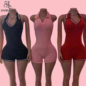 Combinaison de nuit sexy pour femmes, nouvelle combinaison sans manches à col halter en V <span class=keywords><strong>rouge</strong></span> - Product Image 1