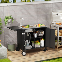 Table de travail en métal, îlot de cuisine, table de barbecue extérieure avec évier, plateau pliable