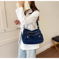 Sac à bandoulière en jean grande capacité pour étudiante, sac d'école en nylon, sac à main à une épaule pour fille