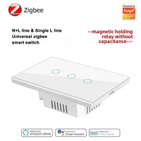 Interrupteur intelligent Zigbee US 2 voies, sans neutre, relais magnétique, interrupteur mural 10A 240V, contrôle domotique