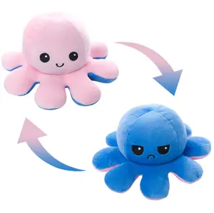 Custom Soft Animal Flip Pluche Speelgoed Knuffels Schattige Pluche Cartoon Pop Octopus Flip Omkeerbare Octopus Pluche Bed Kussens