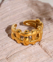 Grosir Cina desain baru mewah dipersonalisasi berongga tenun baja nirkarat perhiasan 18 K berlapis emas cincin terbuka wanita