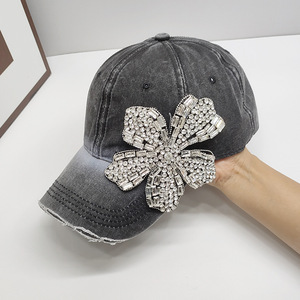 Ultima moda aggiornata donna donna donna nera in denim strass fiore cappellino da Baseball golf cappello da sole cappello da camionista - Product Image 3