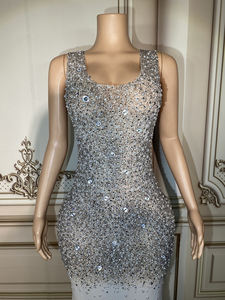 Vestido de noche de malla transparente con mangas brillantes y diamantes, ropa de fiesta de graduación, productos ecológicos 2023 - Product Image 2