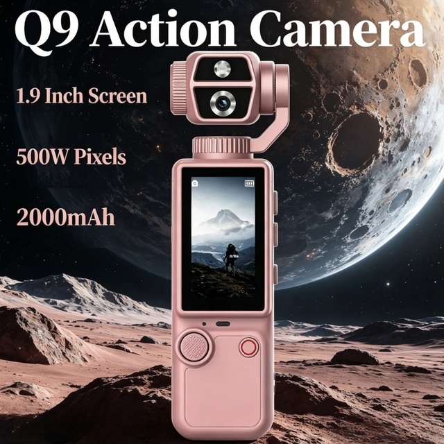 2026 New Fashion Q9 Action Camera 1.9 Inch 500W Clear Pixels 2000mAh Long Standby 180° Rotatable Global Sport Digital Camera