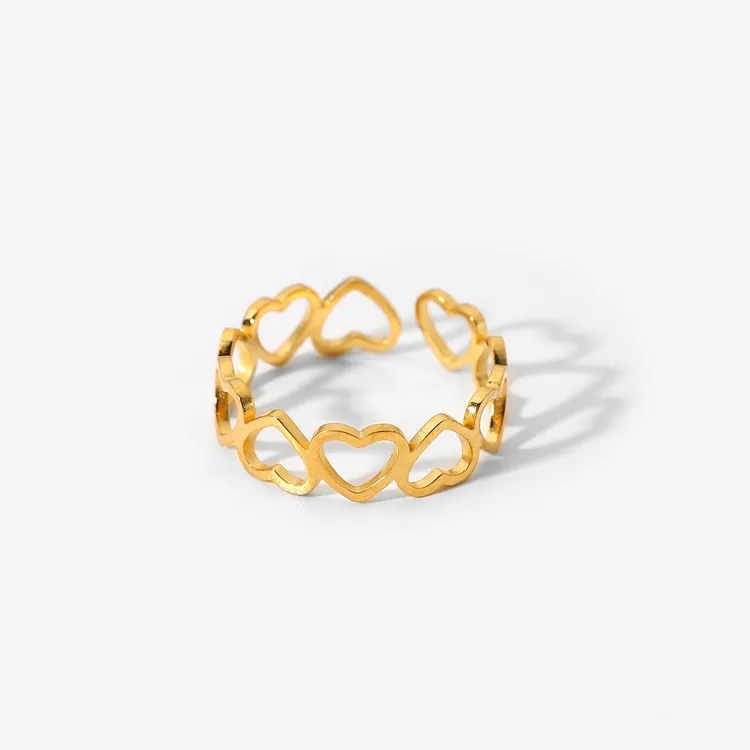 Simpatici anelli vuoti a forma di cuore anelli romantici aperti in oro per ragazze anelli regolabili impilabili gioielli in acciaio inossidabile per donne