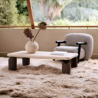 Table basse de salon moderne de style Wabi-Sabi en gros avec plateau en peinture minérale ciment et pieds en bois de noyer GRC