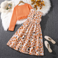 Ensemble de vêtements pour filles, taille moyenne et grande, style automne, robe pour enfants à imprimé, manches longues