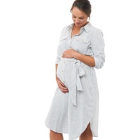 Chemises habillées de maternité personnalisées, lin formel décontracté, robe d'allaitement de grossesse en coton vert poussiéreux avec attache automatique