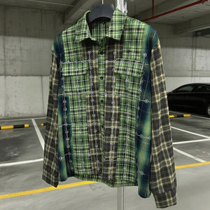 Luxury Heavyweight Boxy <b>Long</b> <b>Sleeve</b> <b>t</b> <b>Shirt</b> Streetwear Oversized <b>Button</b> up Cotton <b>T</b>-<b>shirt</b> Custom Plaid Flannel Rhinestone <b>Shirt</b> - Product Image 1