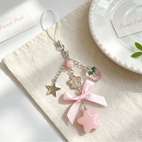 Pendentif Fleur Fraise en Forme d'Étoile Rose, Porte-clés en Satin avec Fermoir Mousqueton, Pendentif de Sac Personnalisable, Vente en Gros