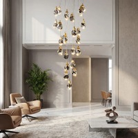 Luminaire suspendu en métal doré personnalisé pour la décoration résidentielle, luminaire moderne en cristal LED pour villa, escalier