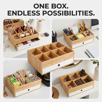 Organisateur de bureau en bambou avec tiroir coulissant, boîte de rangement à 8 compartiments pour cosmétiques, stylos et petits gadgets, idéal pour la maison, le bureau ou la coiffeuse