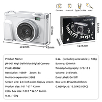 Appareil photo numérique compact vintage 4K 64MP, appareil photo portable avec écran rabattable, autofocus, caméra de vlogging pour étudiants et débutants