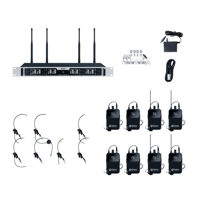 DU8008 8-Channel UHF Wireless Microphone System Portable Metal Lavalier Headset Mic XLR High Sensitivity Omni-directional Speech