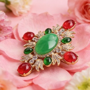 Broche fleur et feuille en pierres fantaisie, accessoires de tempérament de niche pour femme, pour le quotidien, les fêtes, les banquets et le Nouvel An - Product Image 2
